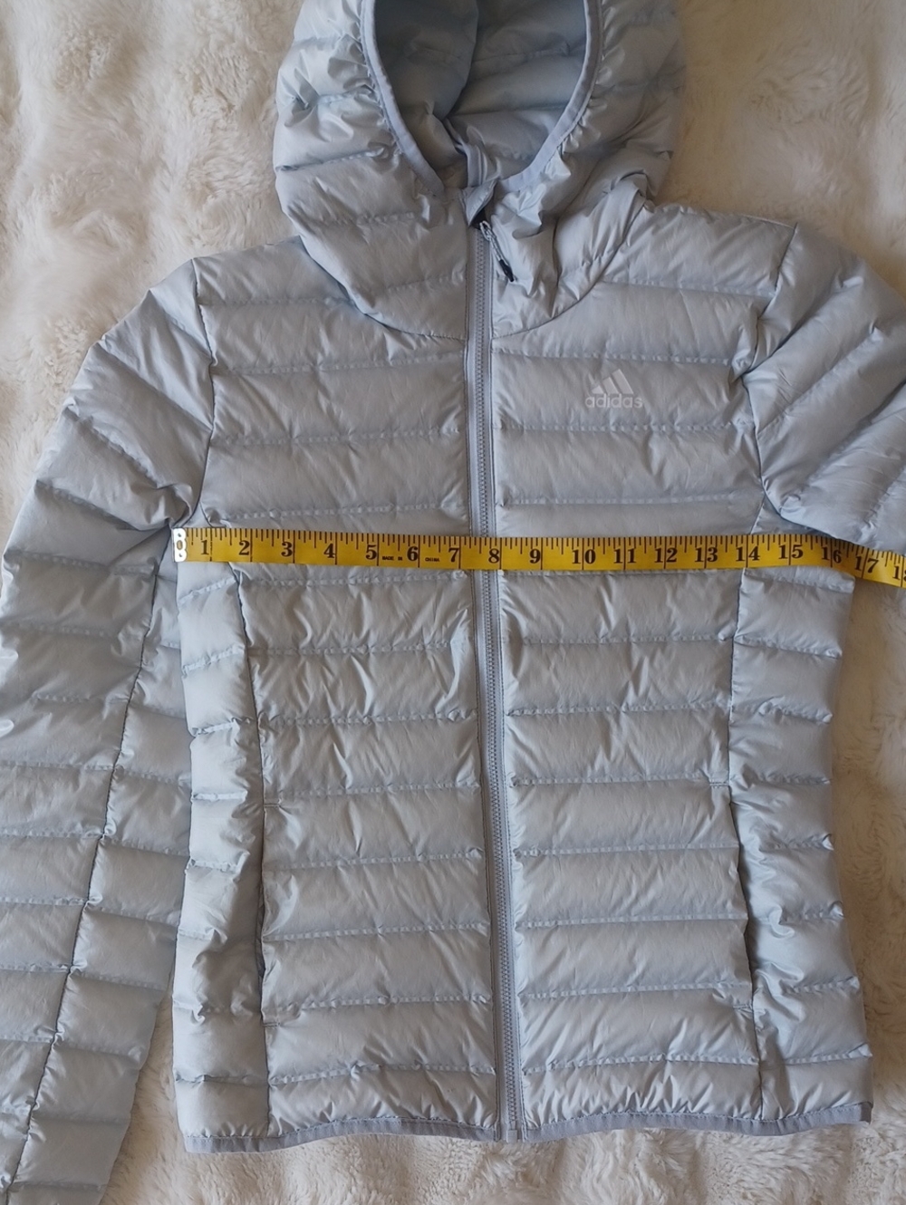 π 3/$15 π Adidas Women's Light Blue Hooded Varilite Down Jacket - Picture 12 of 16